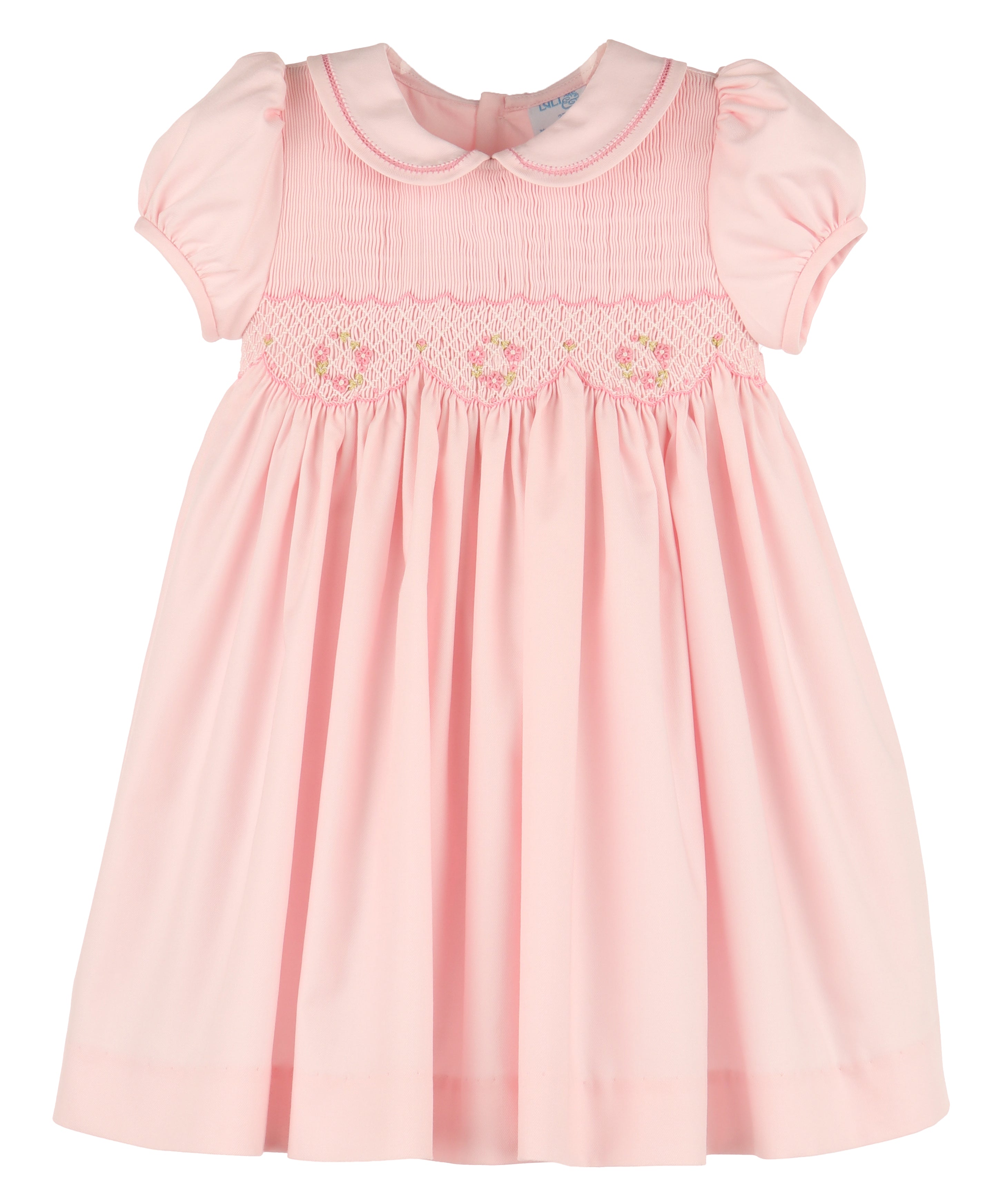 Luli & Me Girls Classic Full Smocked Dress with Sash - Pink 12M Luli & Me Girls Classic Full Smocked Dress with Sash - Pink 12M